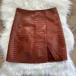 Motel Rocks Wren Mini Skirt in PU Croco Brown